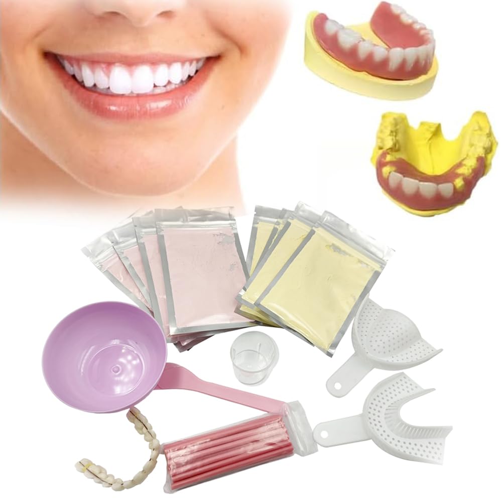 DIY Denture Complete Kit with Impression Material, Gum Material, Components for Top and Bottom Full or Partial Dentures D27692