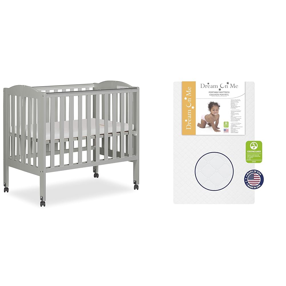 Cool Grey 2 in 1 Folding Portable Crib with 3” Fiber Mattress C74693