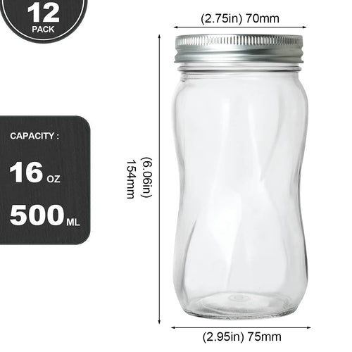 16oz Regular Mouth Mason Jars 12 Pack with Lids & Bands B7799