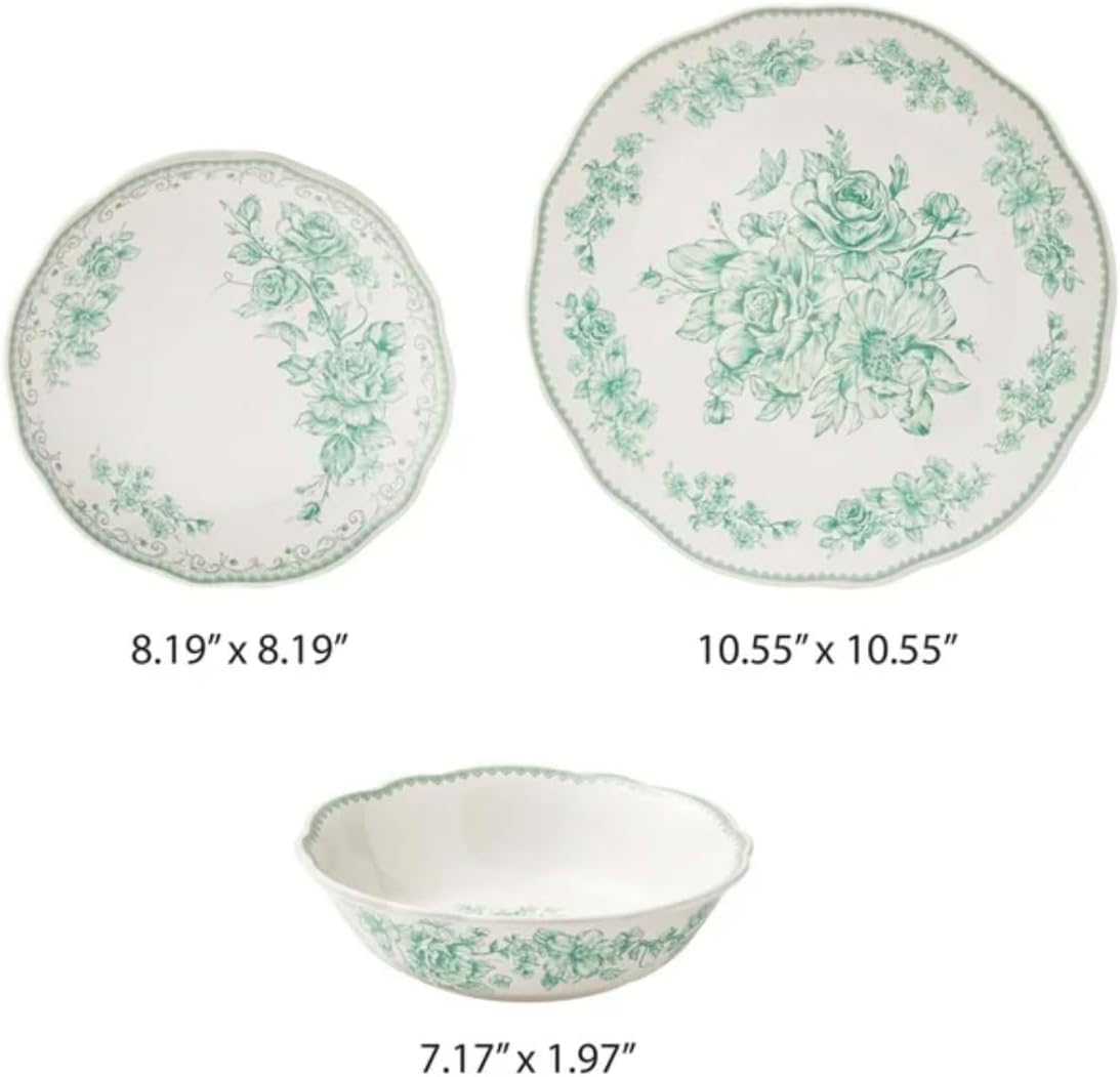 12-Piece Stoneware Dinnerware Set, Service for 4, Green F460
