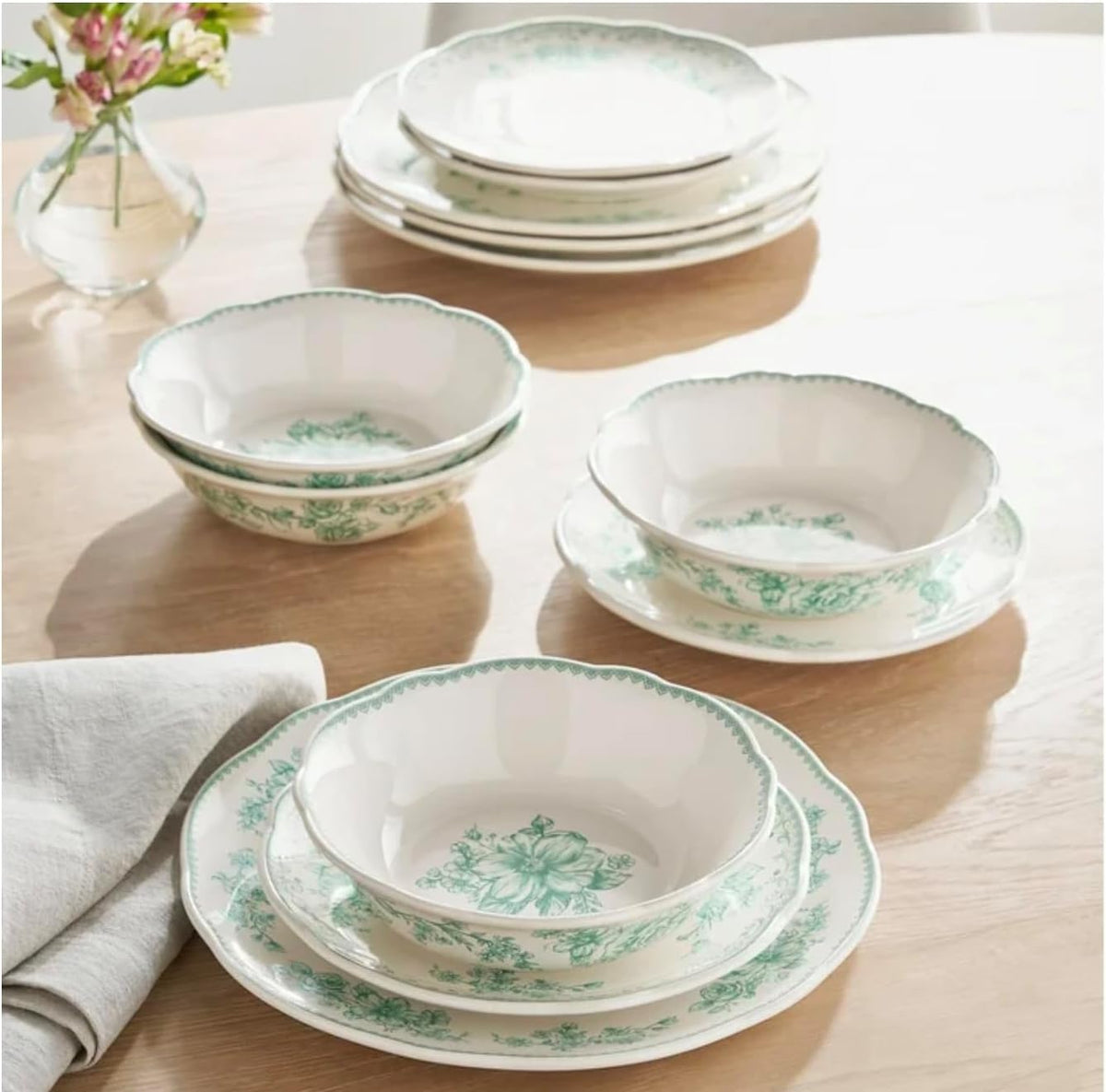 12-Piece Stoneware Dinnerware Set, Service for 4, Green F460