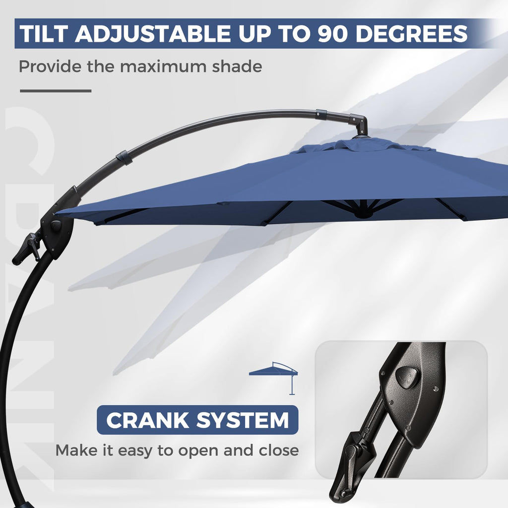 12FT Cantilever Round Umbrella with Base & Cover Navy Blue N110