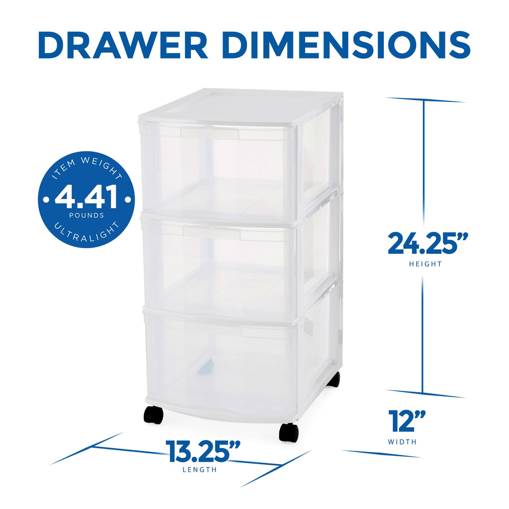 3 Drawer Plastic Rolling Organizer Cart S69579