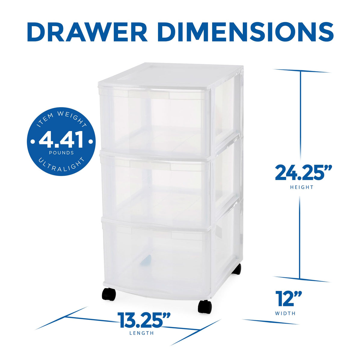 3 Drawer Plastic Rolling Organizer Cart S69579
