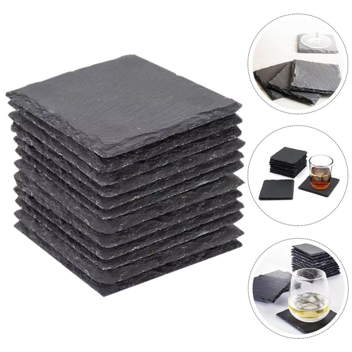 12 Pc Natural Stone Coasters with Non Slip Bottom V5540
