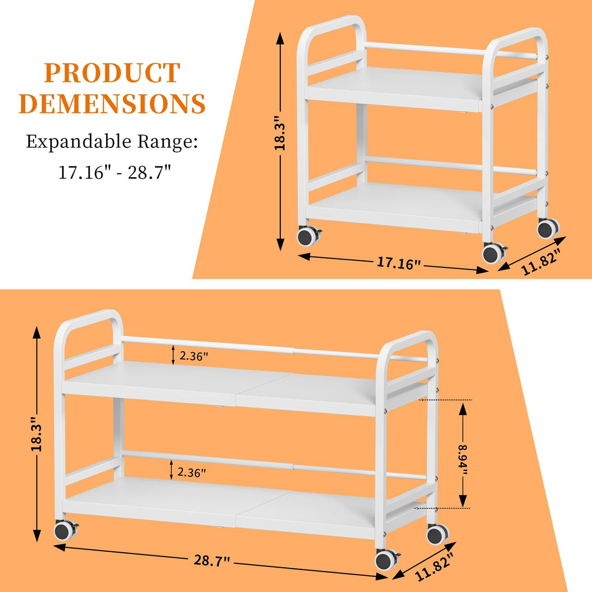 2-Tier Expandable Rolling Cart with Wheels J799