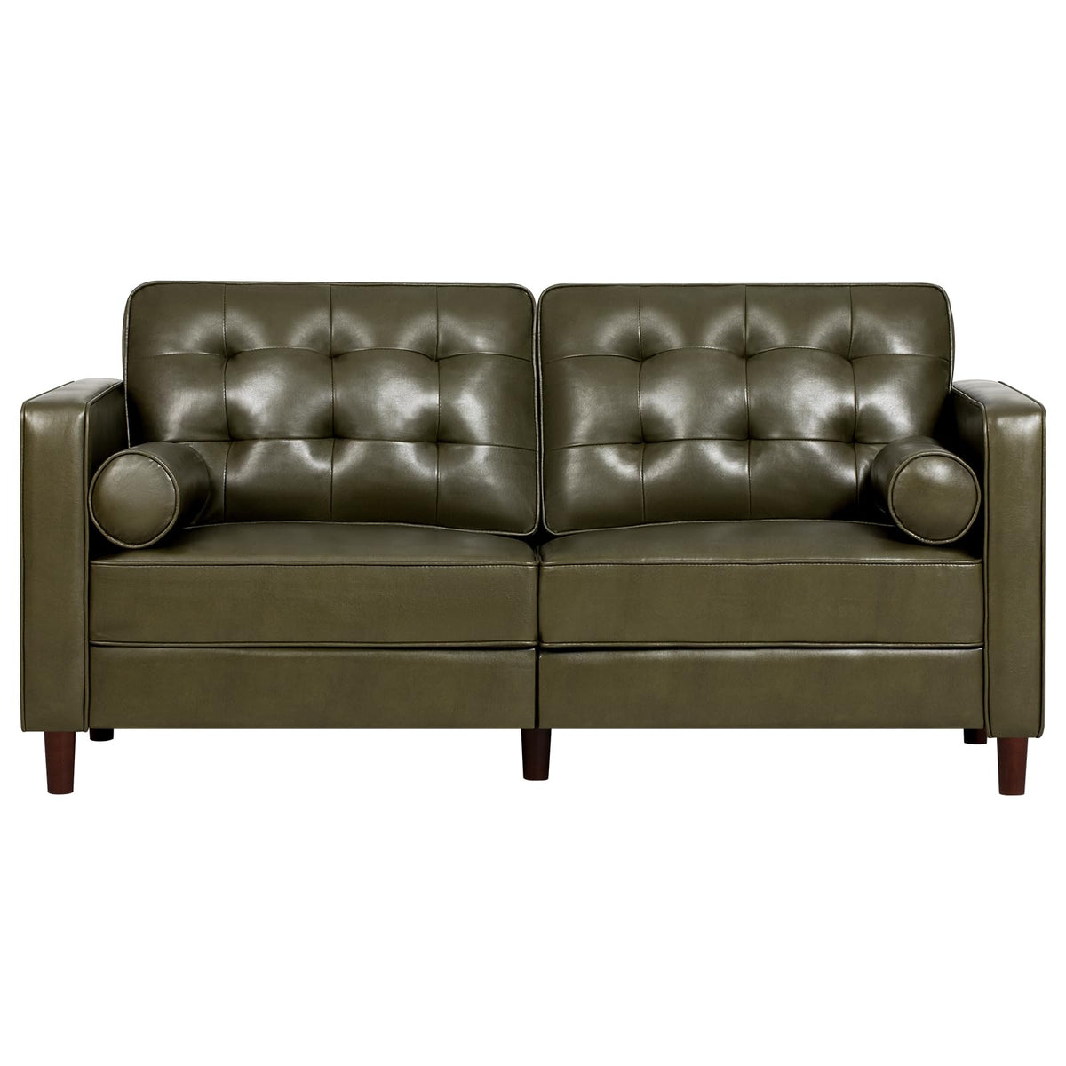 67" Olive Green Faux Leather 2-Seater Sofa with Bolster Pillows Z923