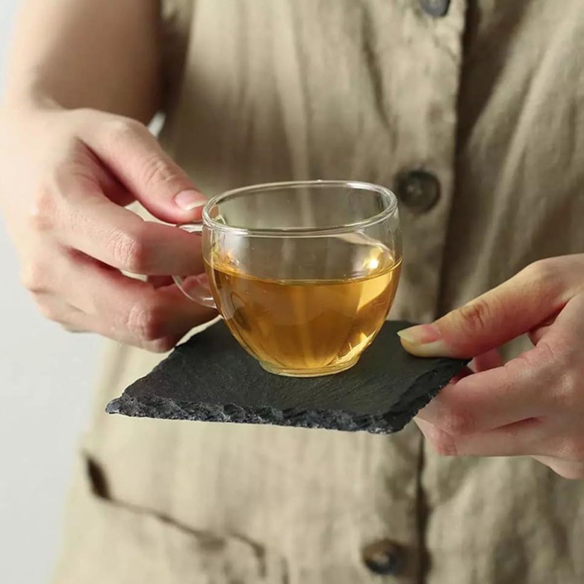 12 Pc Natural Stone Coasters with Non Slip Bottom V5540