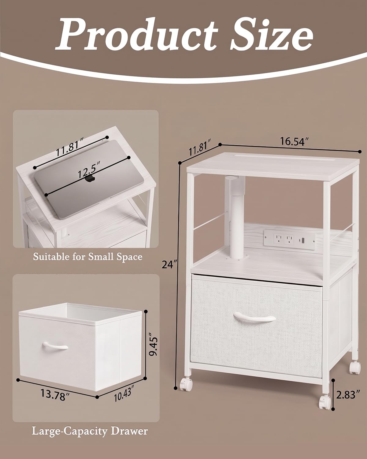 White Night Stand with Charging Station & Swivel Top N811