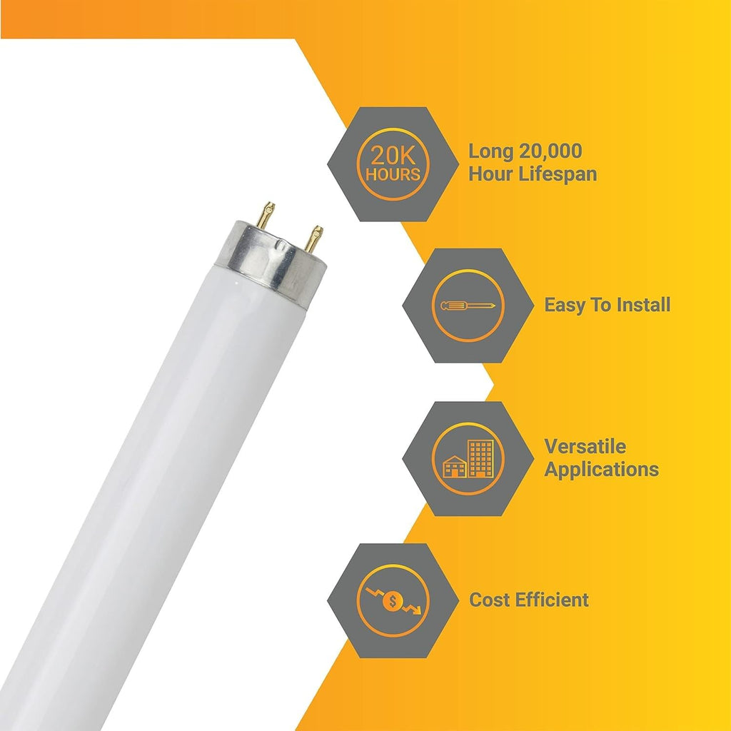24 Inch T8 Fluorescent Tube Light Bulb 17W 4100K Cool White G13 Base Pack of 30 G252137
