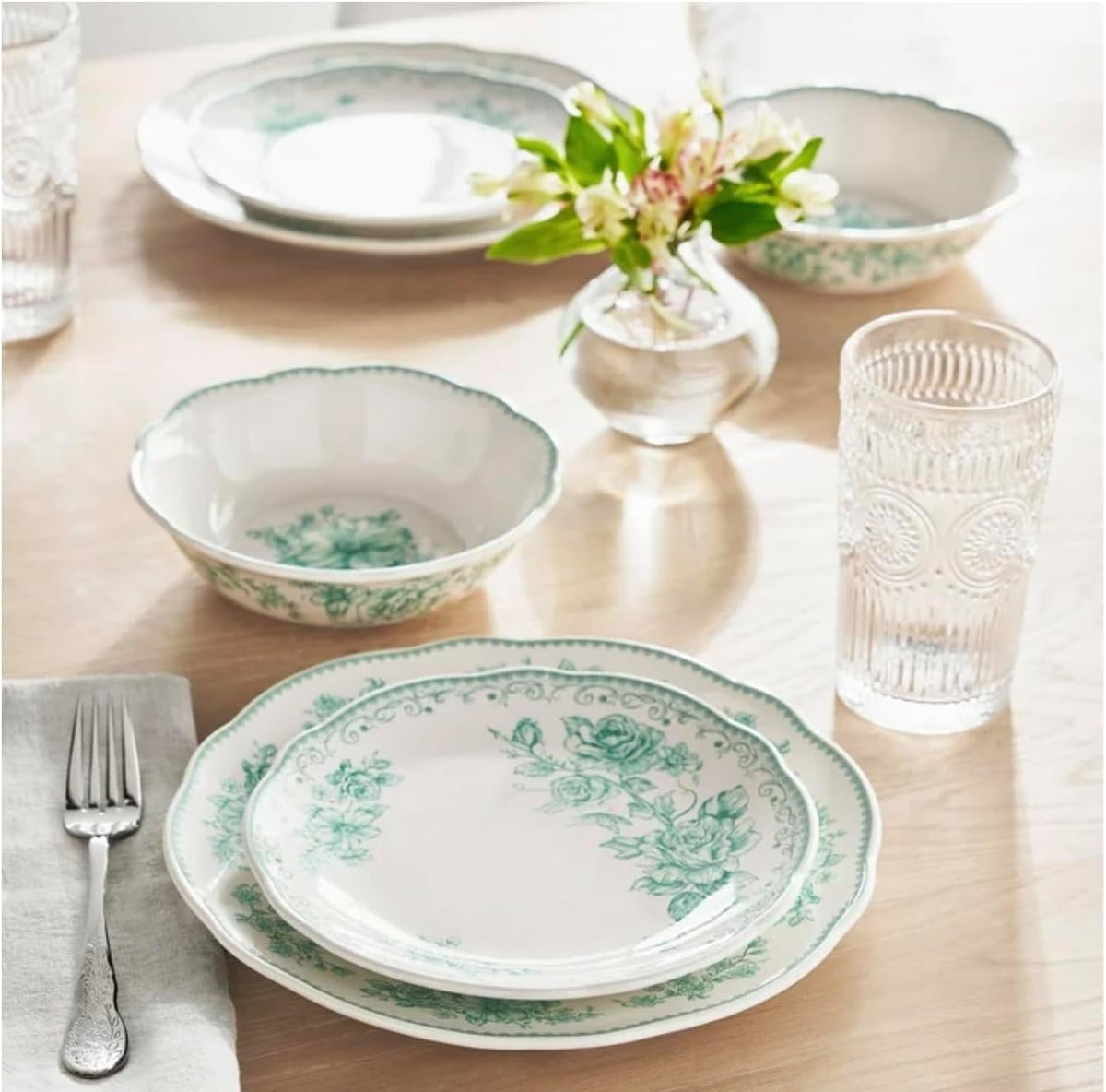 12-Piece Stoneware Dinnerware Set, Service for 4, Green F460