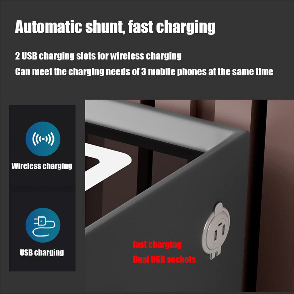 Gray Nightstand with Lock Drawer, Wireless Charging, USB Port and LED Lights C2800