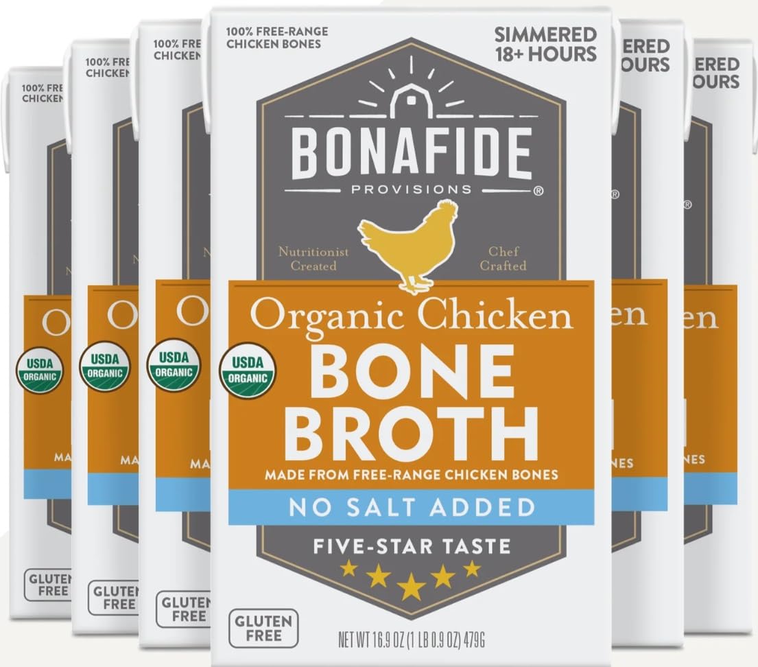 Organic Chicken Bone Broth No Salt Added 16.9oz 6 Pack J850678