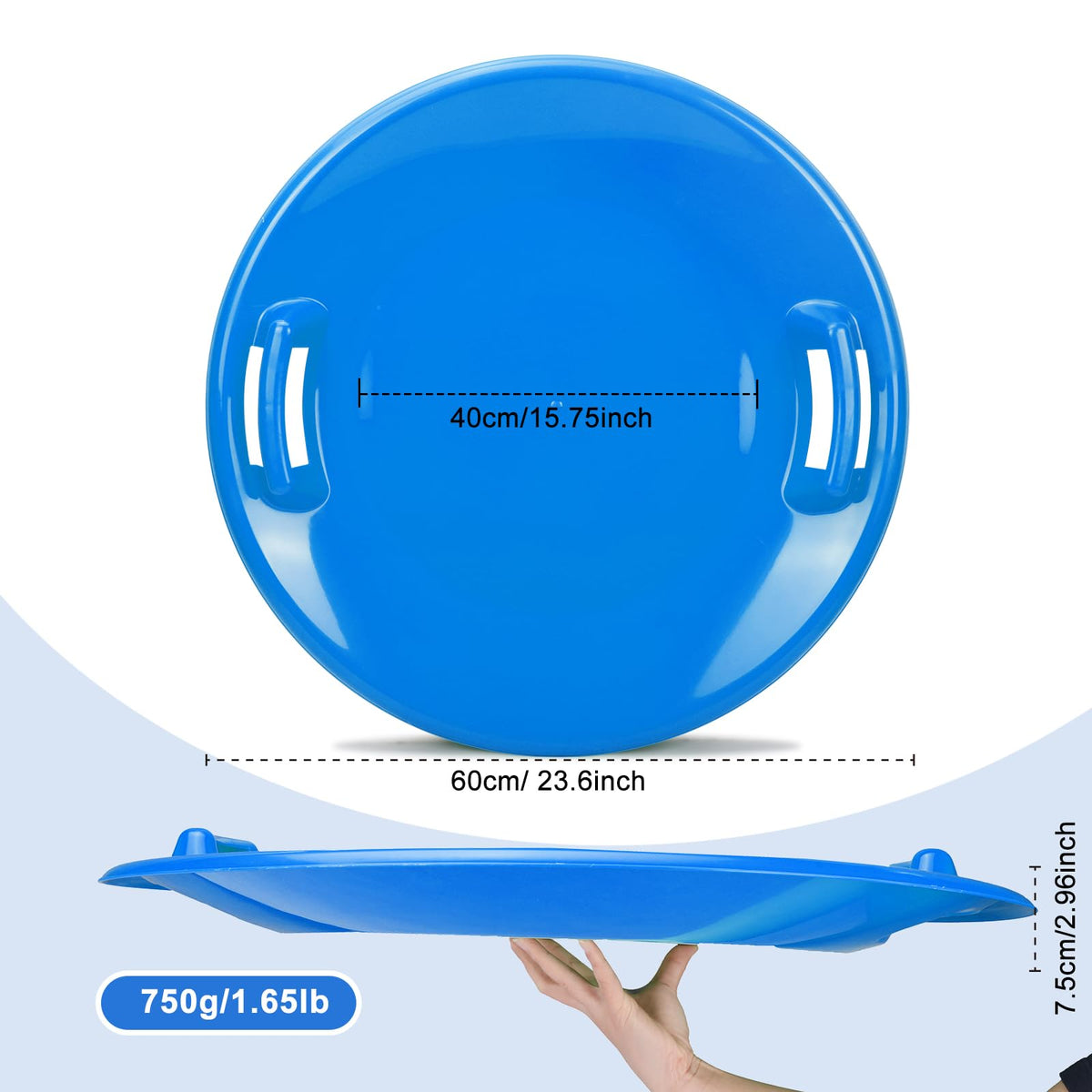 23.6 Inch Round Plastic Snow Saucer Sled with Handles T184537