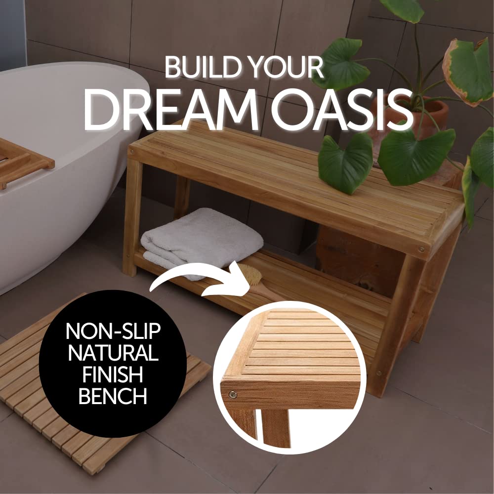 Teak Shower Stool and Spa Bench with Shelf Q9599