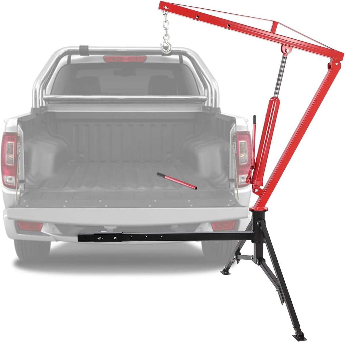 Hydraulic Hitch Mounted Pickup Truck Crane, 1000 Lbs Capacity, 360° Swivel, Red C396278