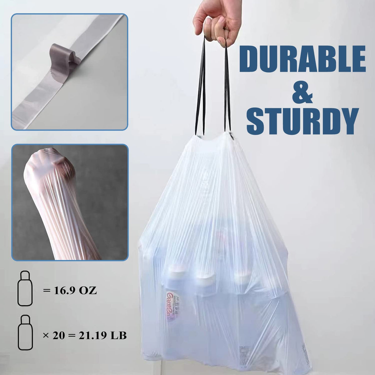 4 Gallon Drawstring Unscented White Trash Bags, 57 Count L348