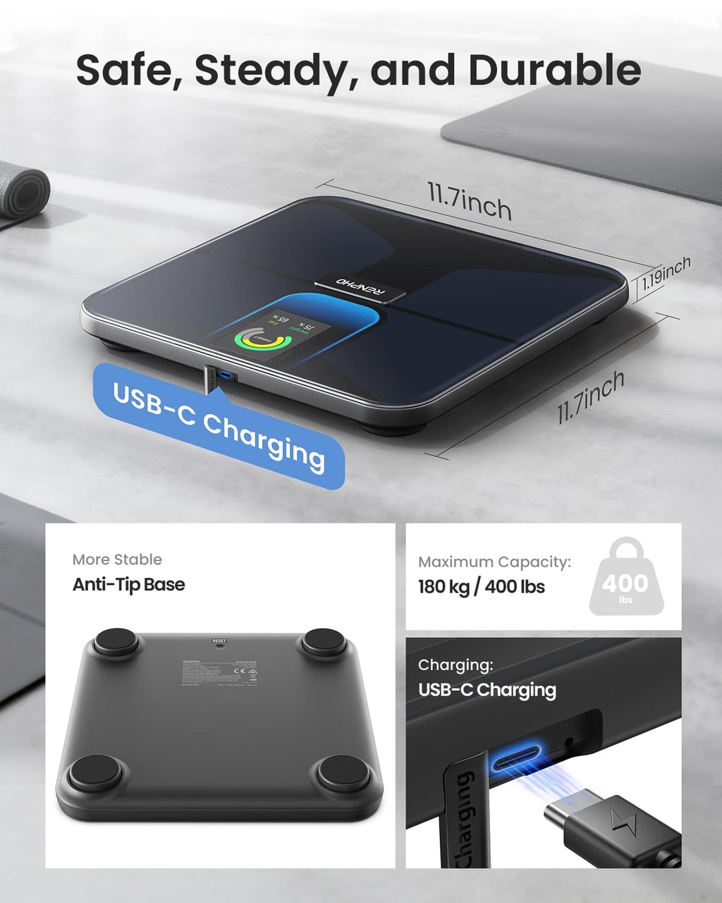 Wi-Fi Bluetooth Rechargeable Body Fat Smart Scale Q186