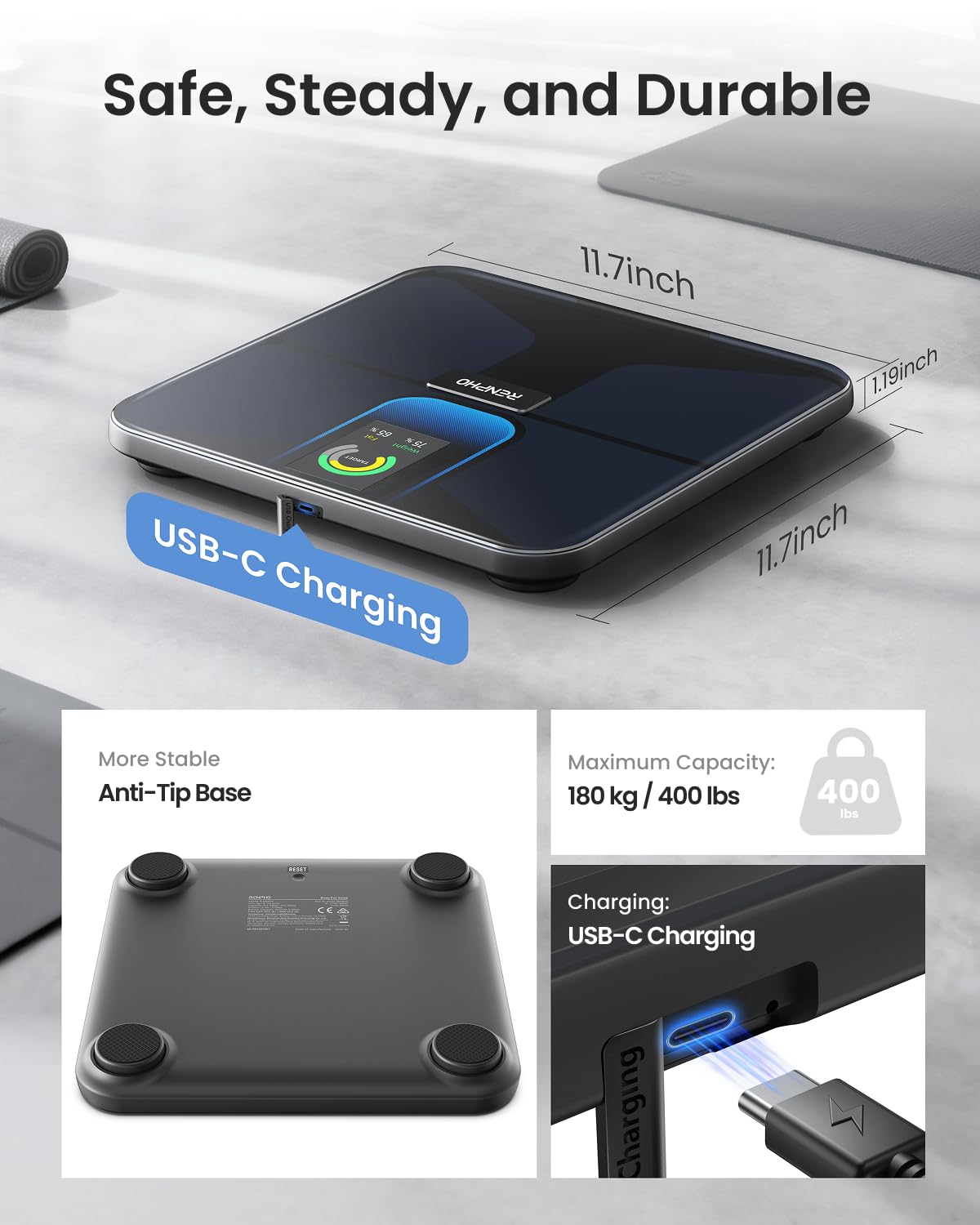 Wi-Fi Bluetooth Rechargeable Body Fat Smart Scale Q186
