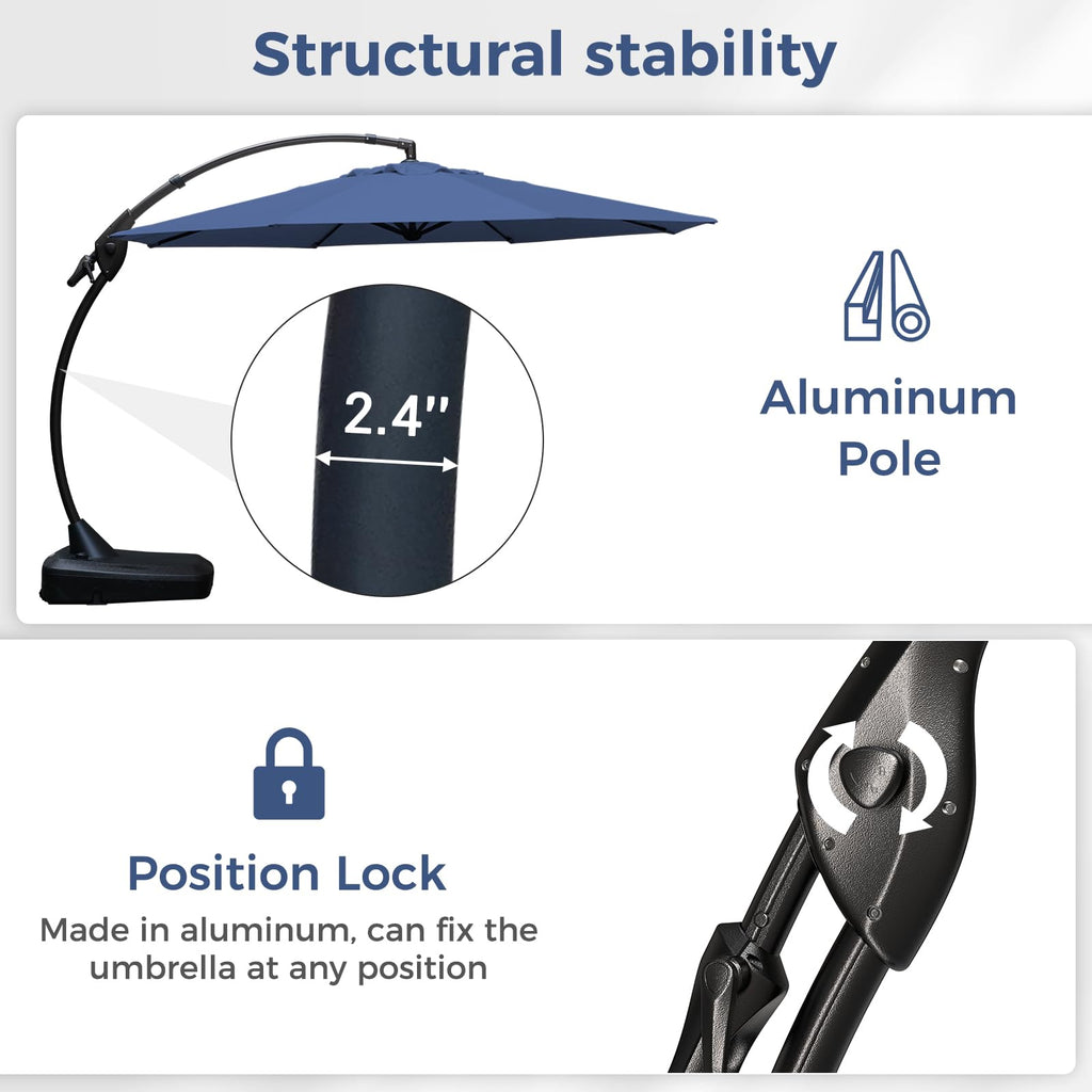 12FT Cantilever Round Umbrella with Base & Cover Navy Blue N110