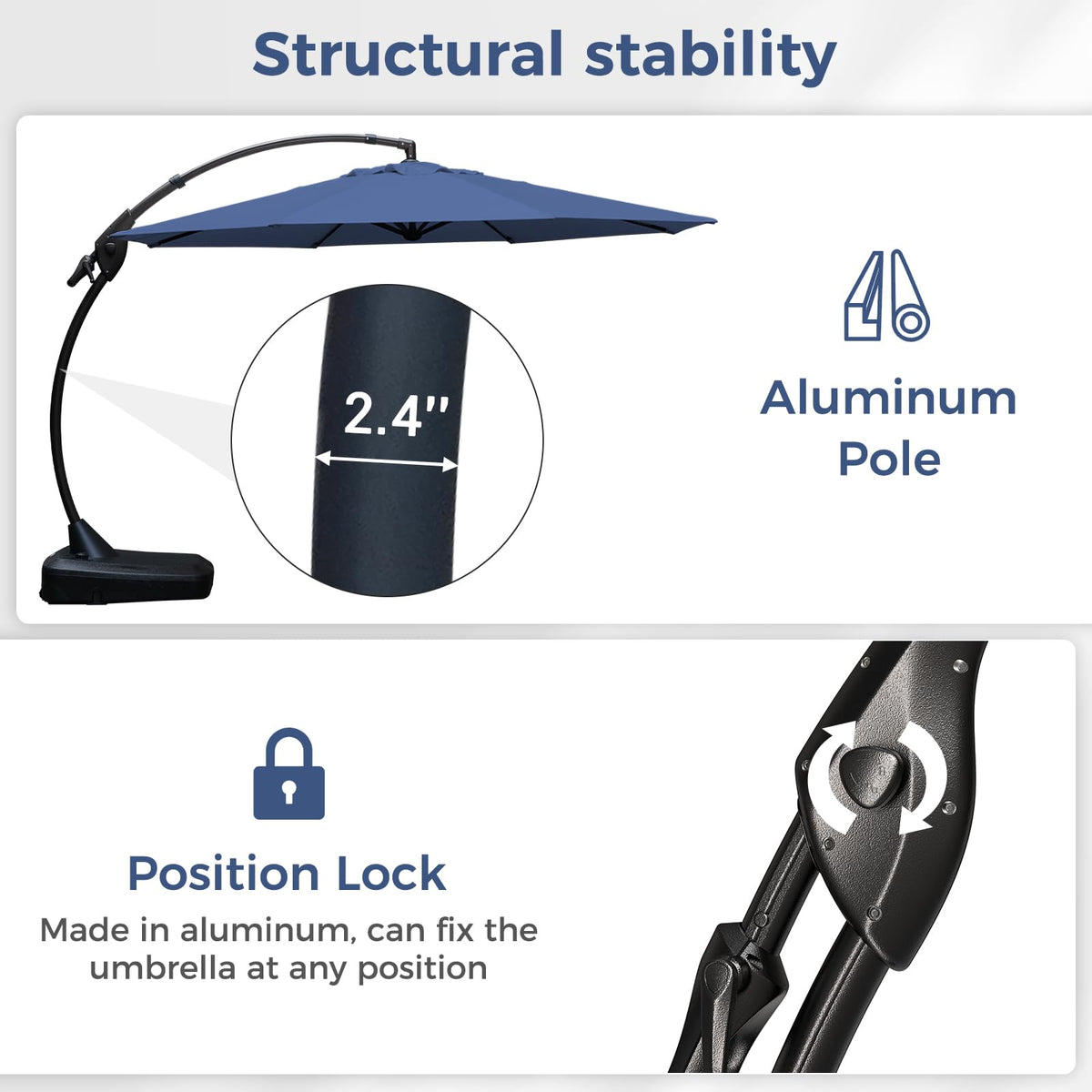 12FT Cantilever Round Umbrella with Base & Cover Navy Blue N110
