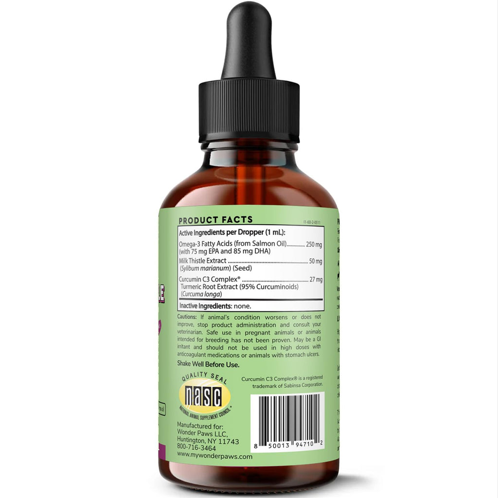 Milk Thistle Liver Support for Dogs with Salmon Oil & Curcumin 2 Oz E993