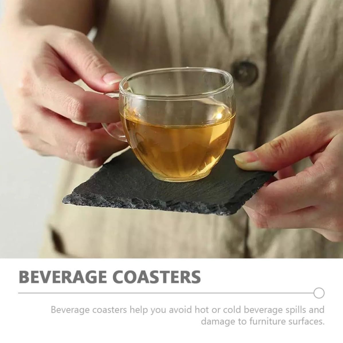 12 Pc Natural Stone Coasters with Non Slip Bottom V5540