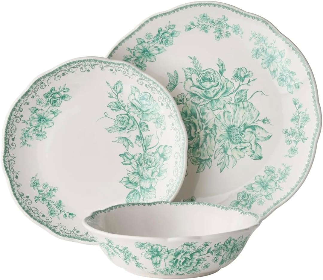 12-Piece Stoneware Dinnerware Set, Service for 4, Green F460