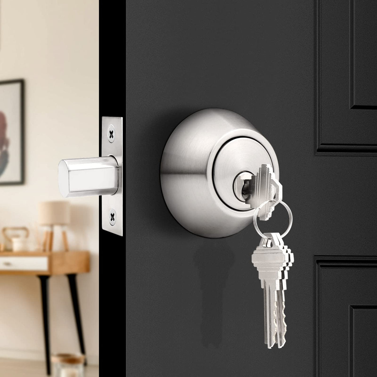 4 Pack Brushed Nickel Single Cylinder Deadbolts D1718