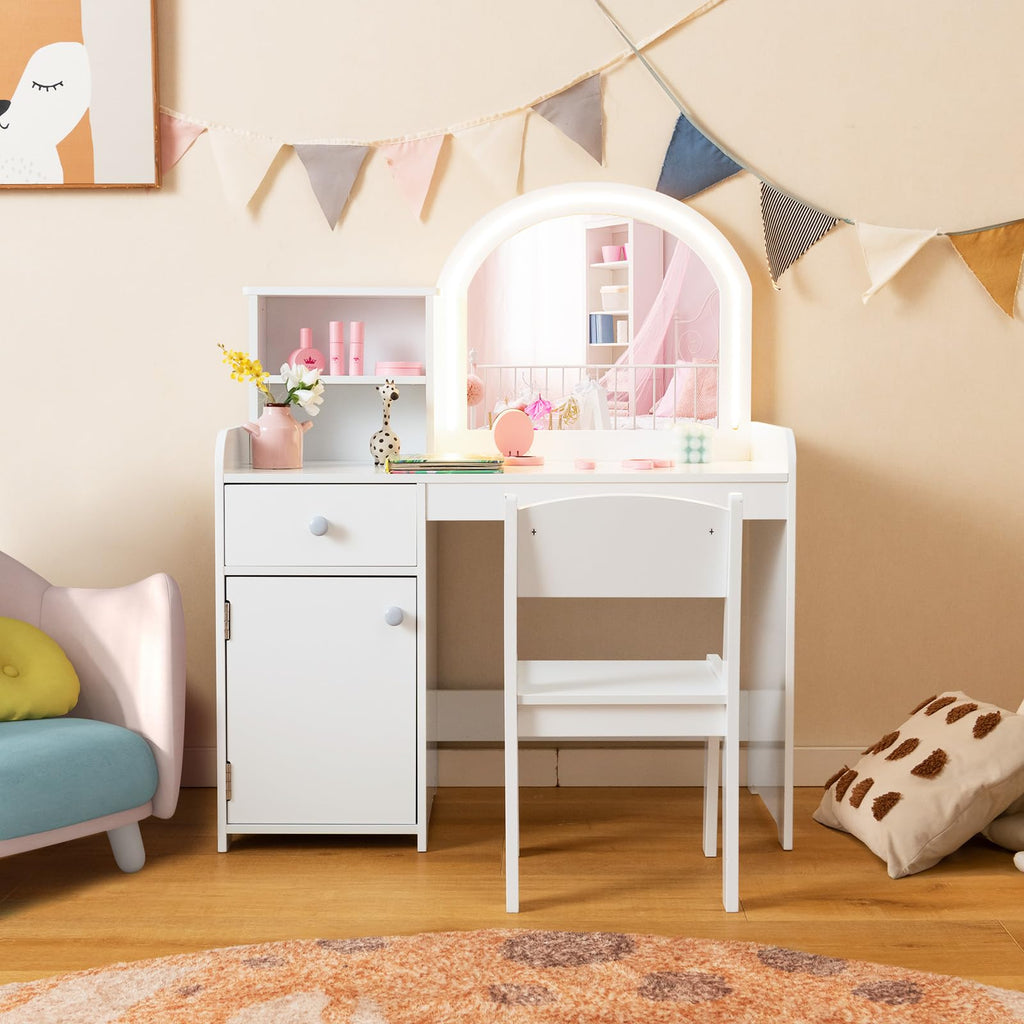 Kids Vanity Table and Chair Set with LED Lighted Mirror U444013