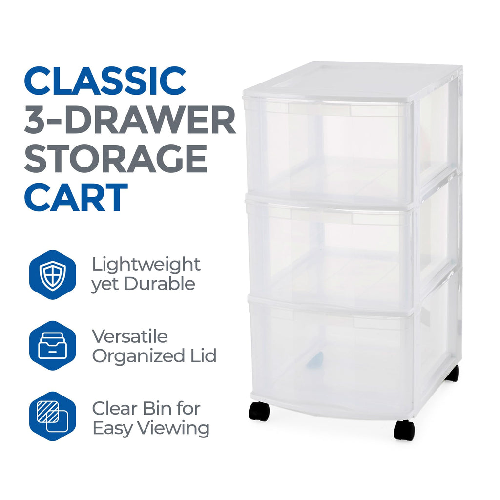 3 Drawer Plastic Rolling Organizer Cart S69579