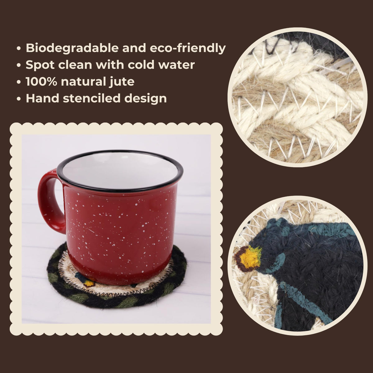 Black Braided Jute Drink Coasters Set of 2 L96504