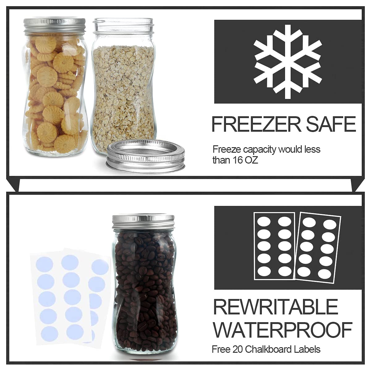 16oz Regular Mouth Mason Jars 12 Pack with Lids & Bands B7799