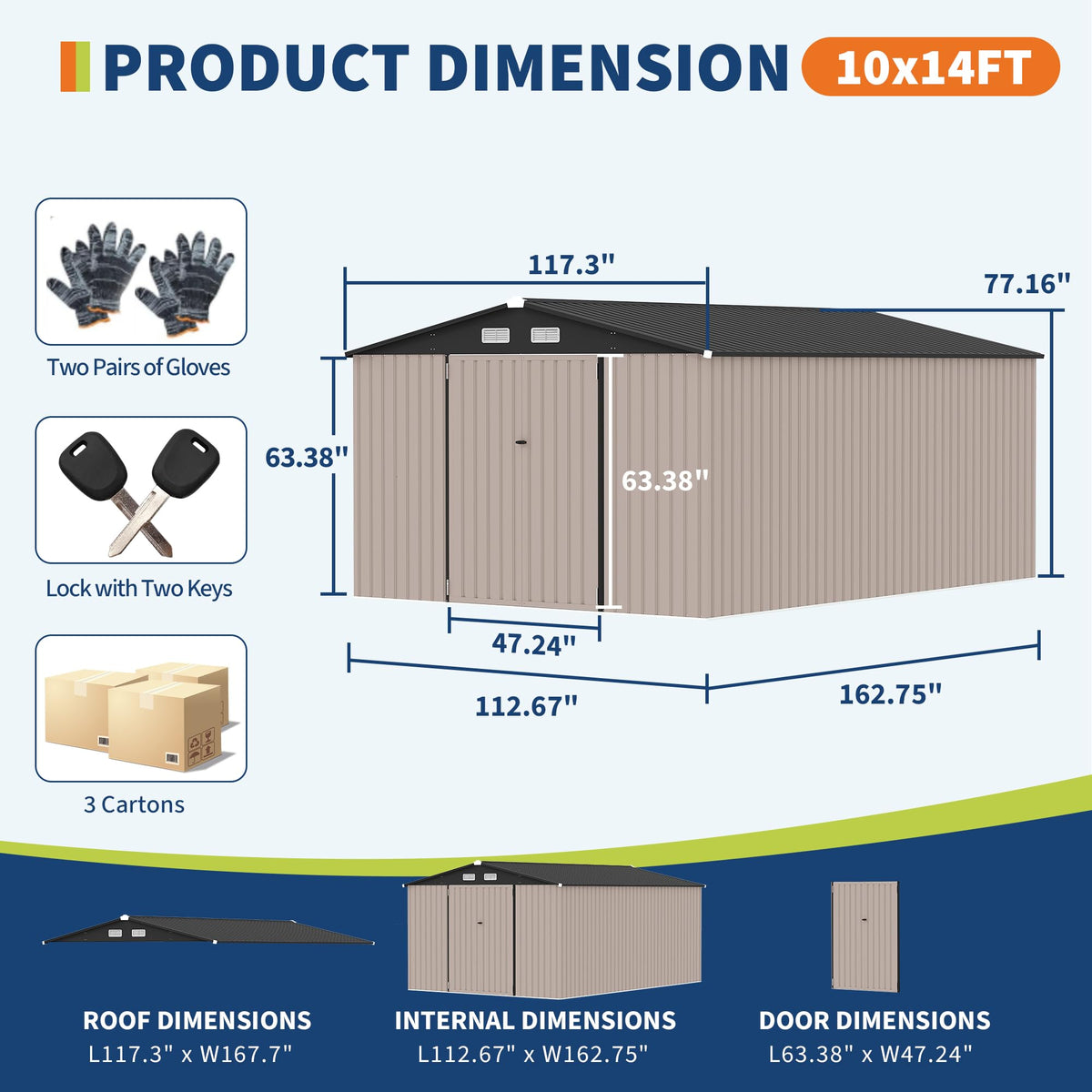 10x14 ft Metal Outdoor Storage Shed B300