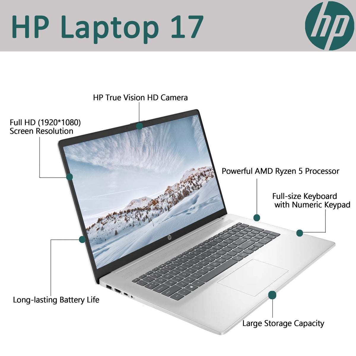 17.3" Full HD Laptop AMD Ryzen 5 16GB RAM 1TB SSD Natural Silver T69478