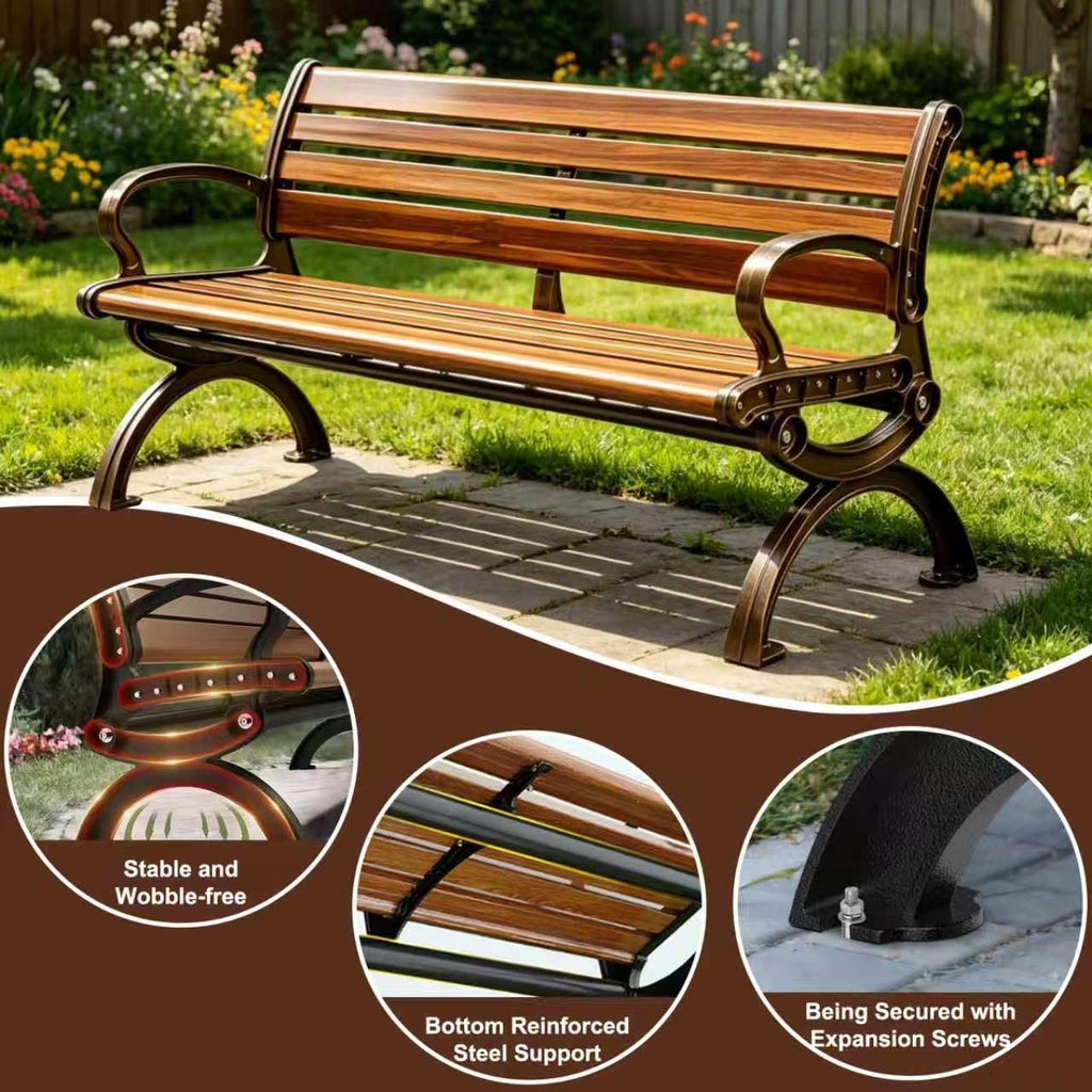 70" Aluminum Alloy Outdoor Bench with Armrest J772251
