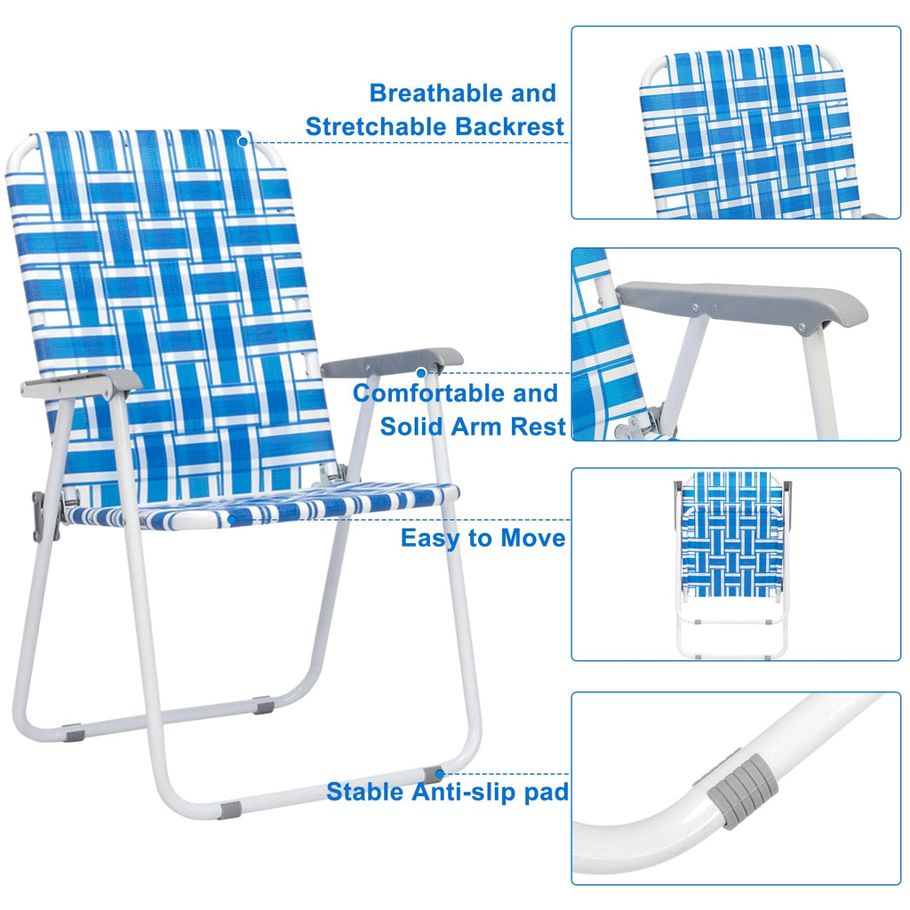 Folding Aluminum Webbed Lawn Chairs Set of 2 Blue & White Strip K868