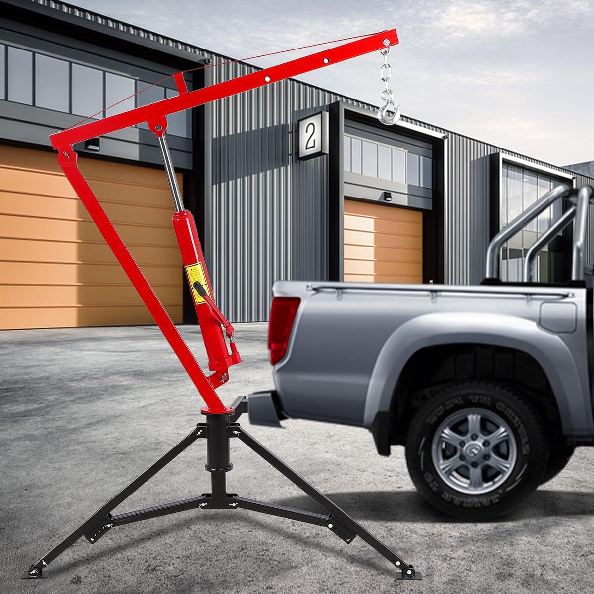 Hydraulic Hitch Mounted Pickup Truck Crane, 1000 Lbs Capacity, 360° Swivel, Red C396278