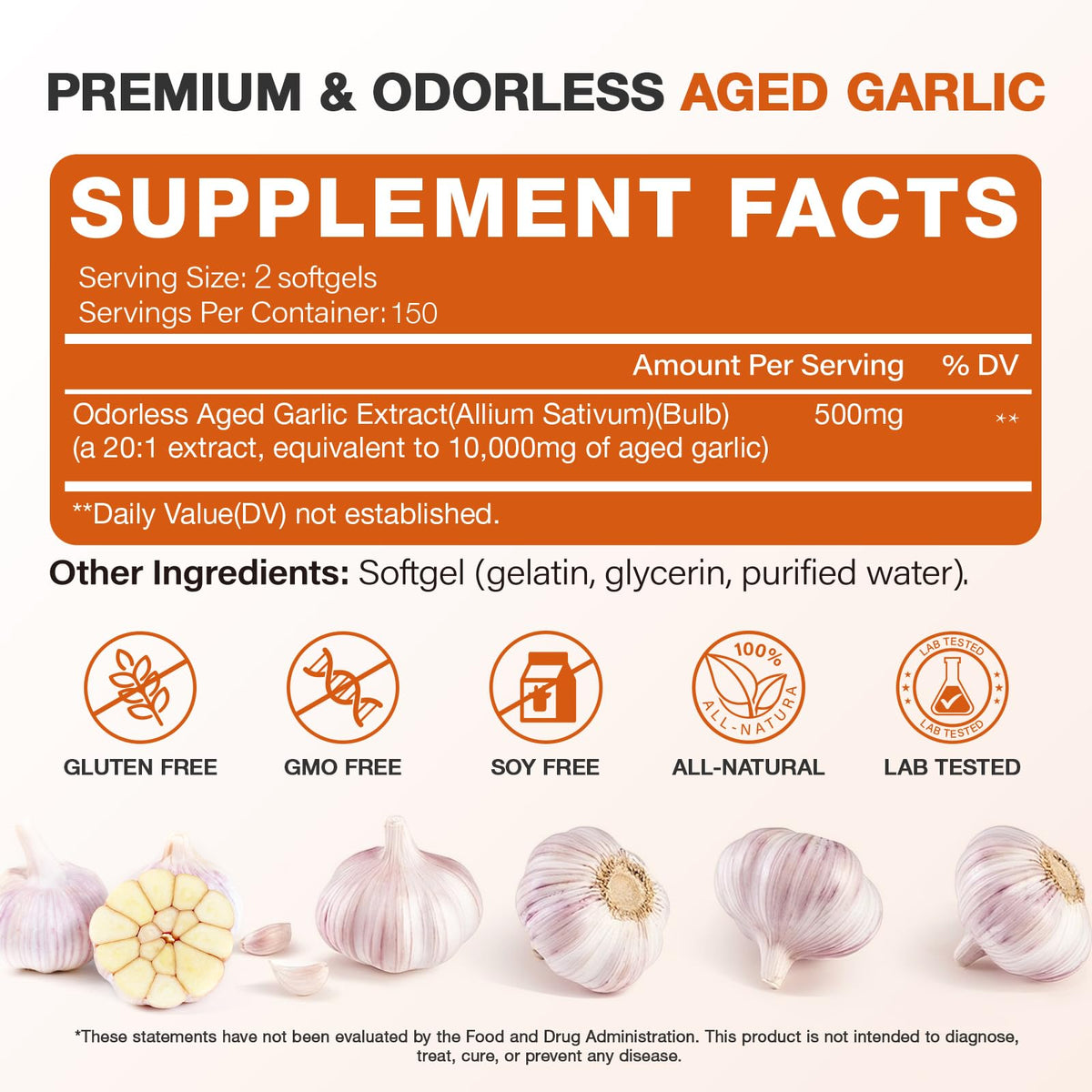 Odorless Garlic Capsules 10,000mg 300 Softgels H12436