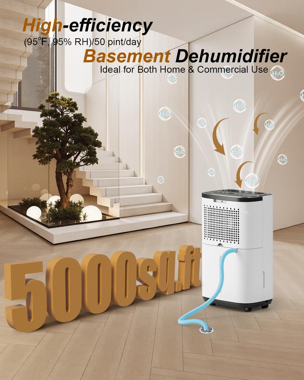 5000 Sq. Ft. 50 Pint Dehumidifier with Drain Hose D7989