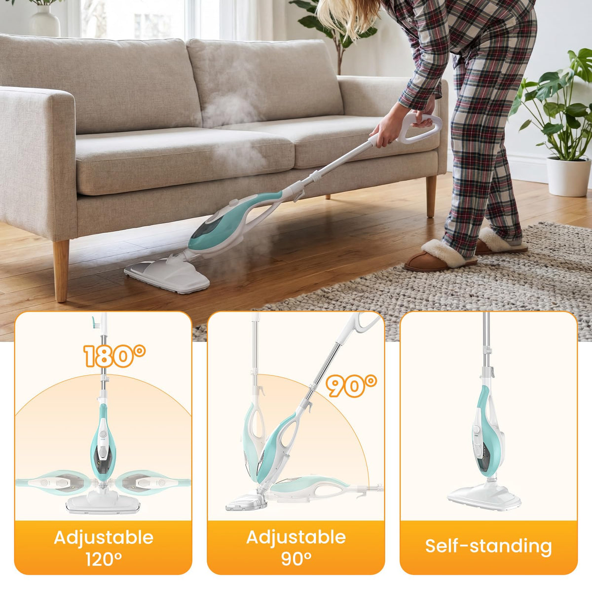 14-in-1 Steam Mop Detachable Handheld Steam Cleaner with 2 Washable Pads W637