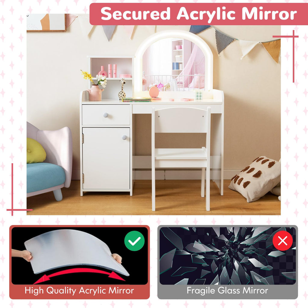 Kids Vanity Table and Chair Set with LED Lighted Mirror U444013