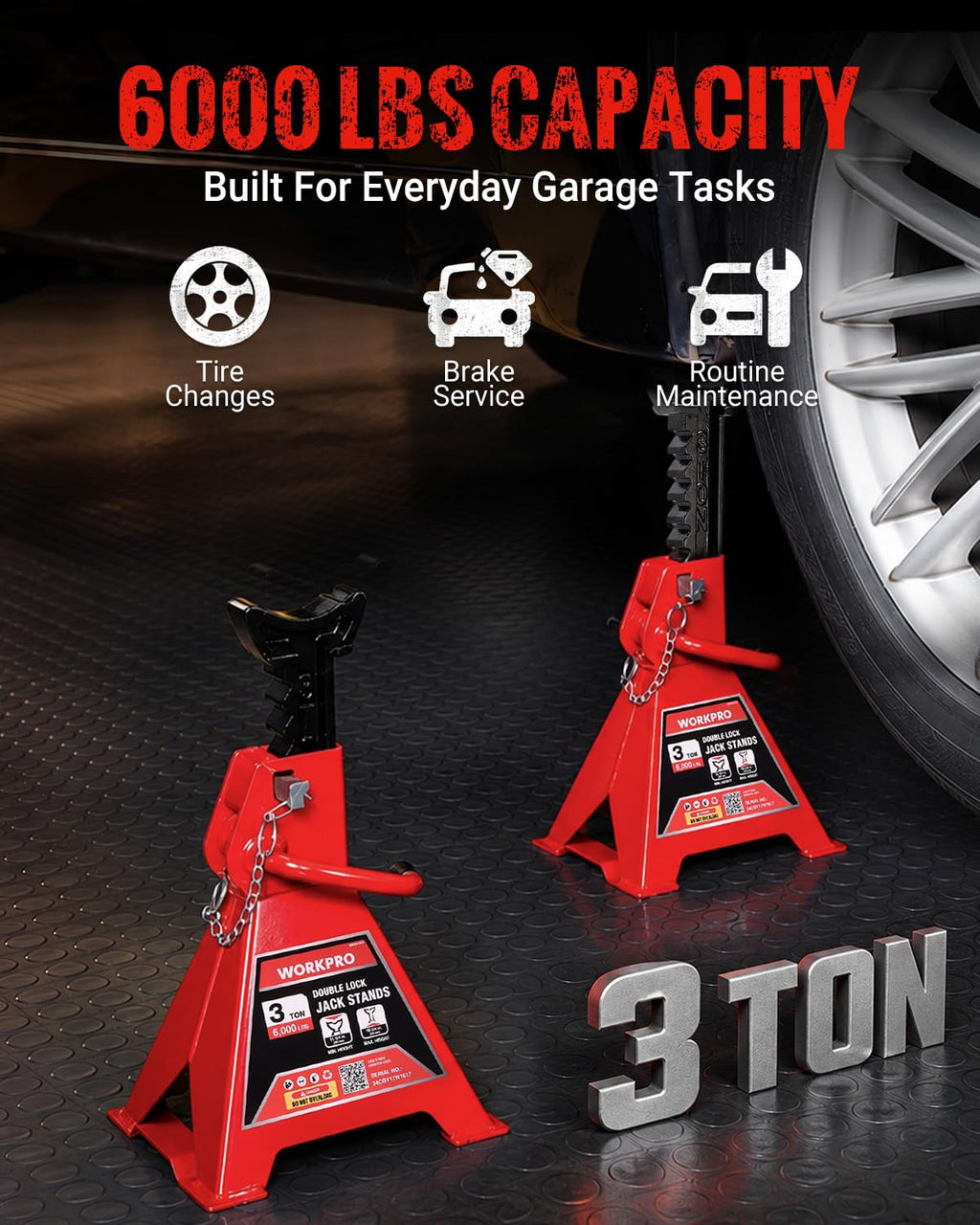 3 Ton Jack Stands with Double Lock, 1 Pair H14450