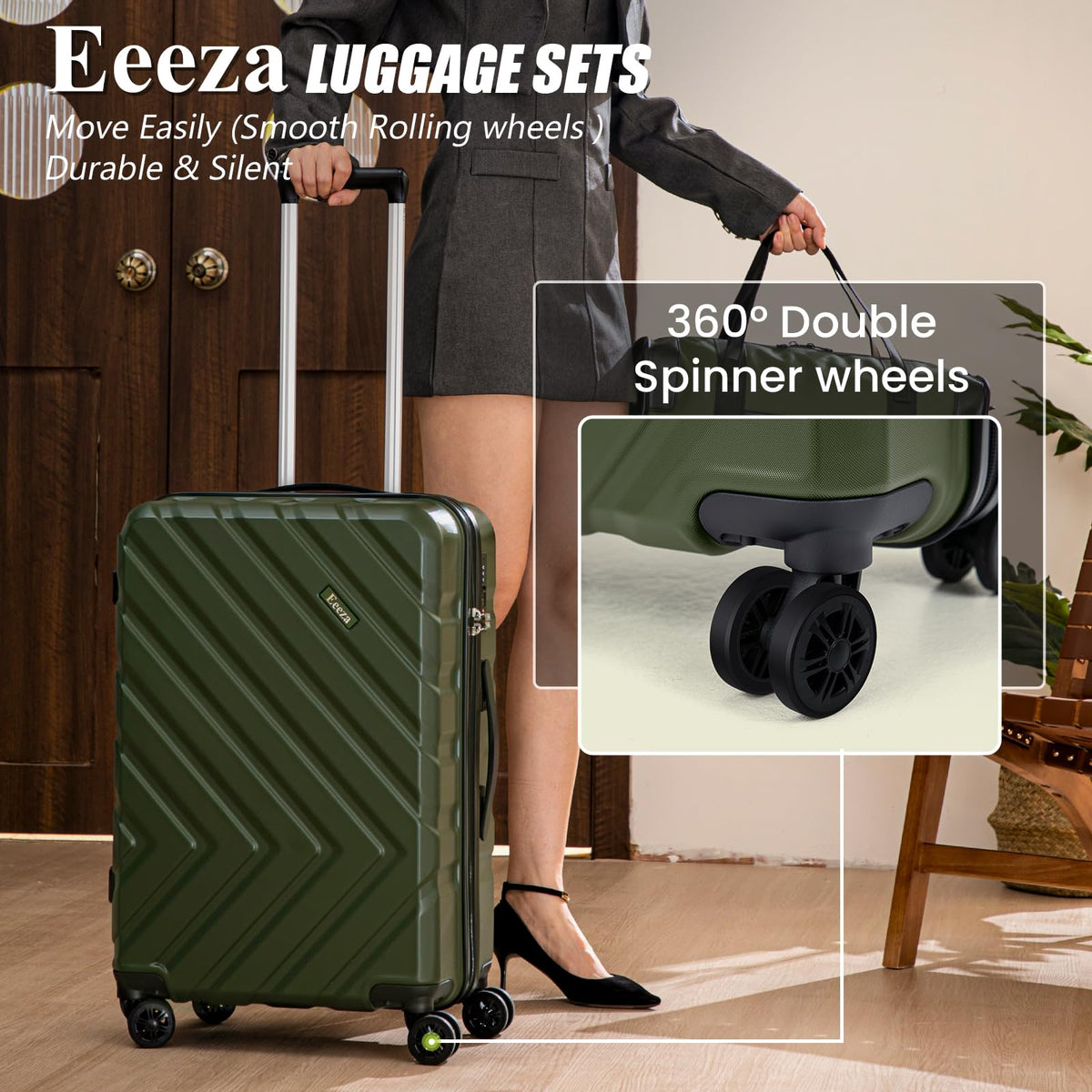 3 Piece White Carry On Luggage Set E856513
