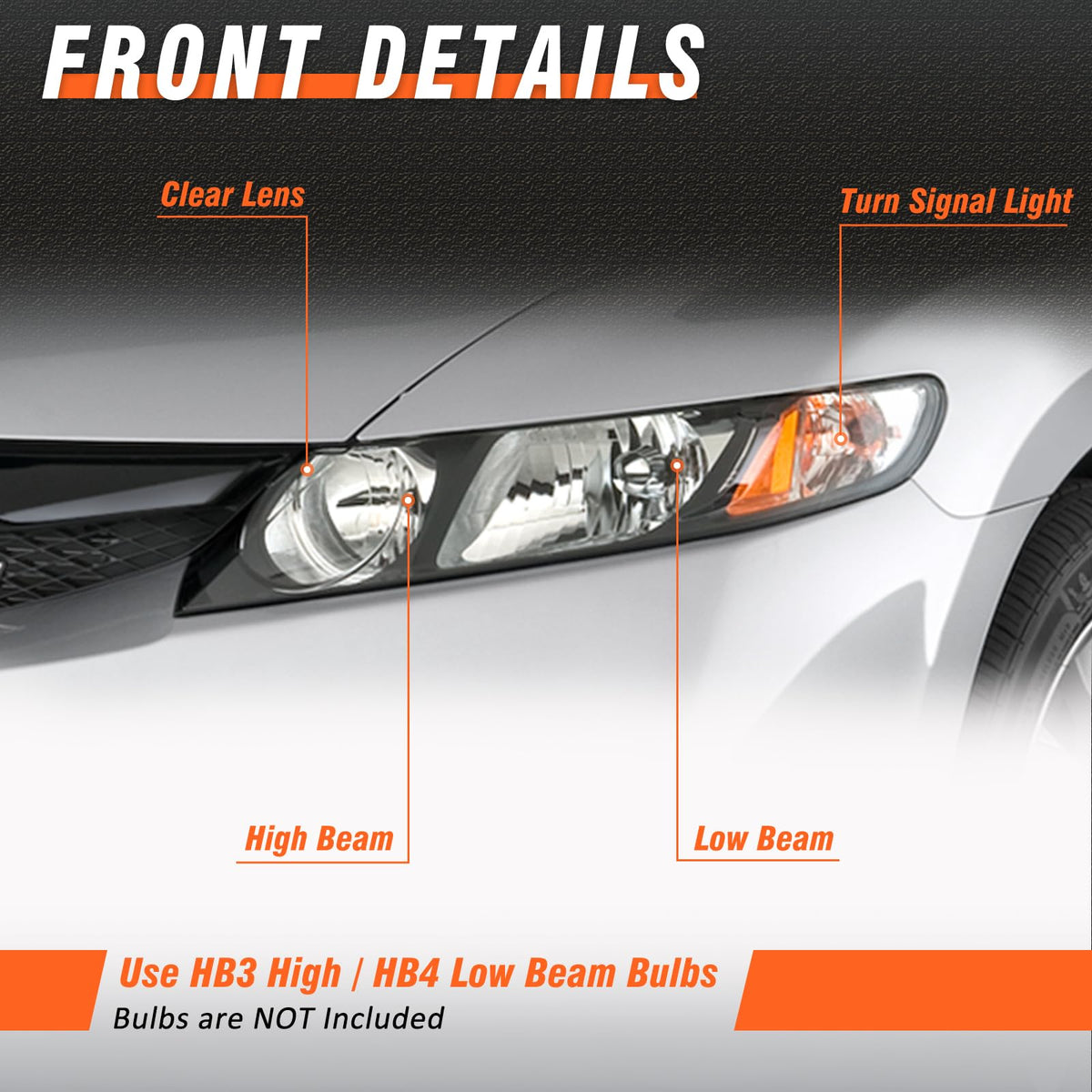 2006-2011 Honda Civic 4 Door Black Headlights Pair D65577