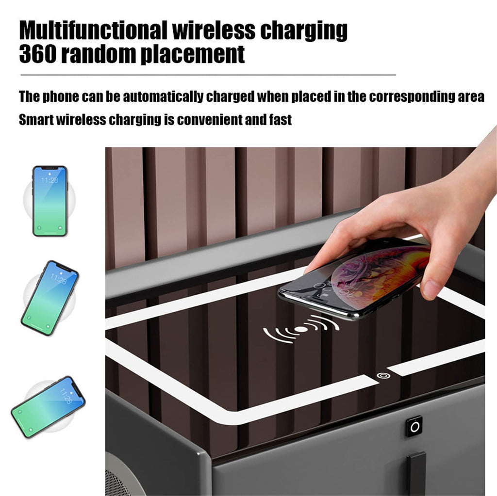 Gray Nightstand with Lock Drawer, Wireless Charging, USB Port and LED Lights C2800