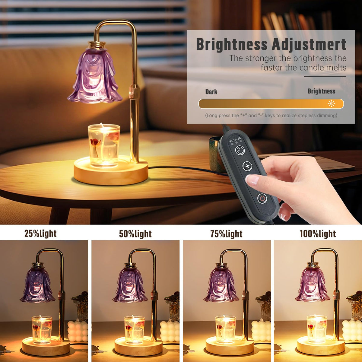 Adjustable Height Dimmable Candle Warmer Lamp with Timer C4208
