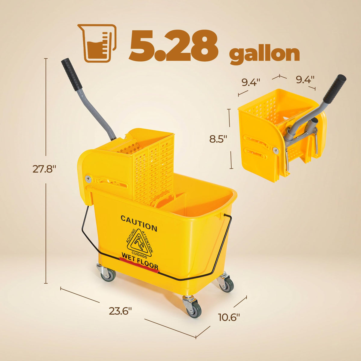 Yellow 21 Quart Mop Bucket with Wheels Z92674