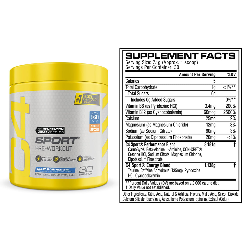 Pre Workout Powder with 135mg Caffeine, Blue Raspberry, 30 Serv Y50448