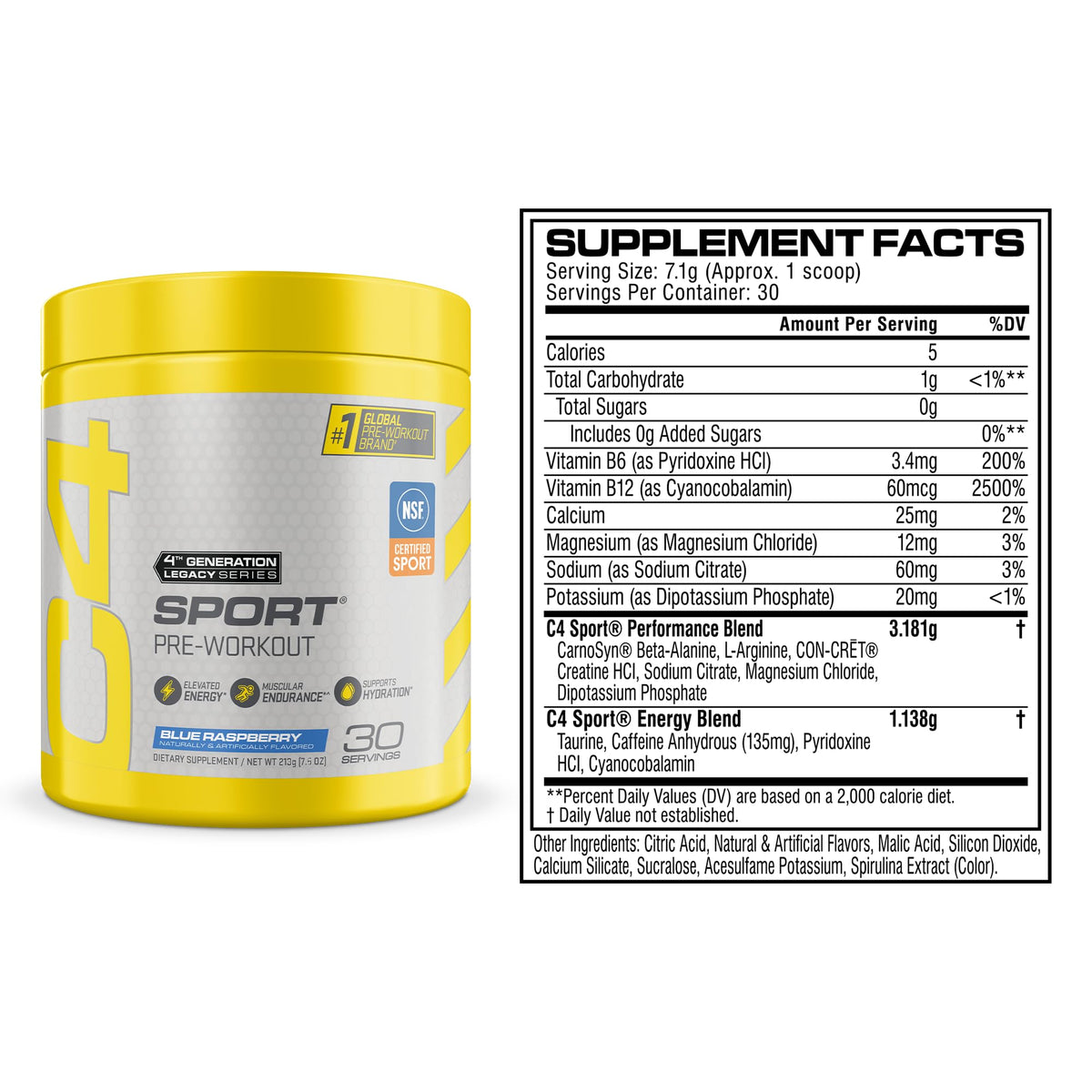 Pre Workout Powder with 135mg Caffeine, Blue Raspberry, 30 Serv Y50448